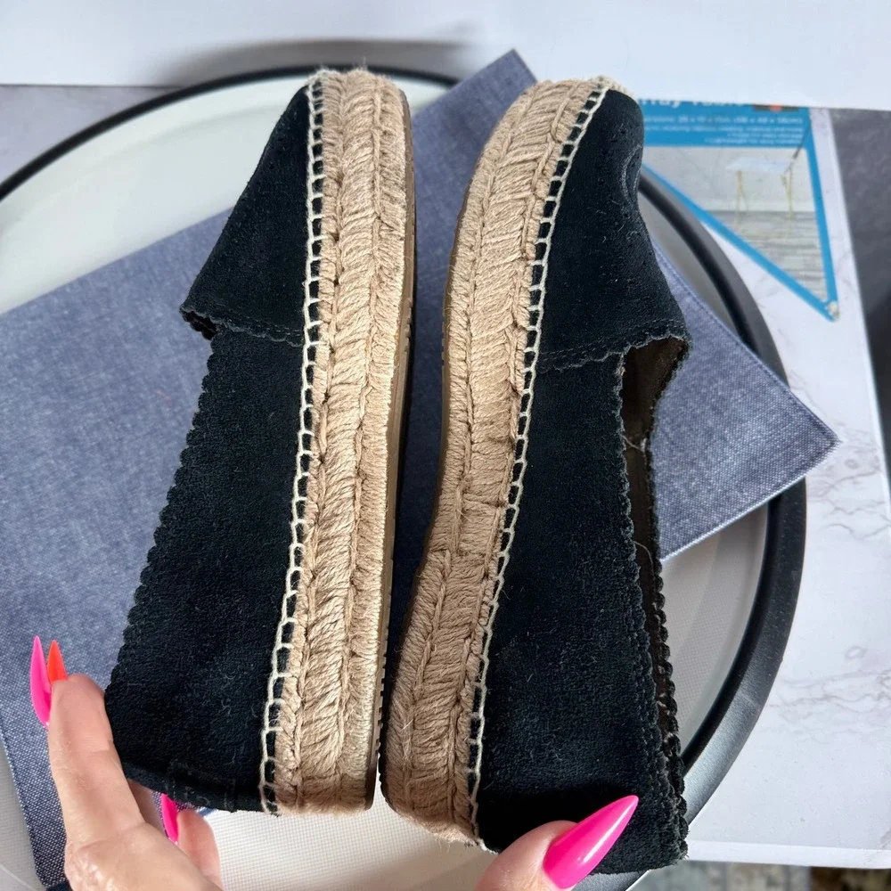 UGG Heidi Espadrille Flats Women 7.5 Black Suede Scalloped Slip‎ On Classic
